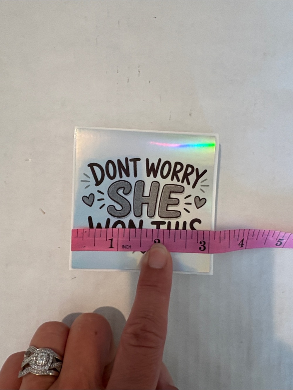 Holographic "Don't Worry She Won This" Sticker - Iridescent Pink Accent - Picture 2 of 2
